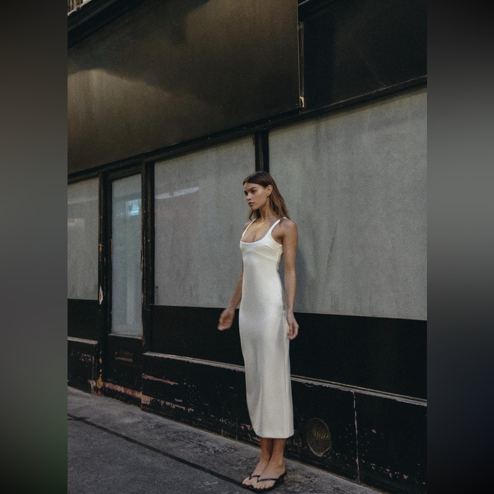 Zara White Fitted Midi Dress.